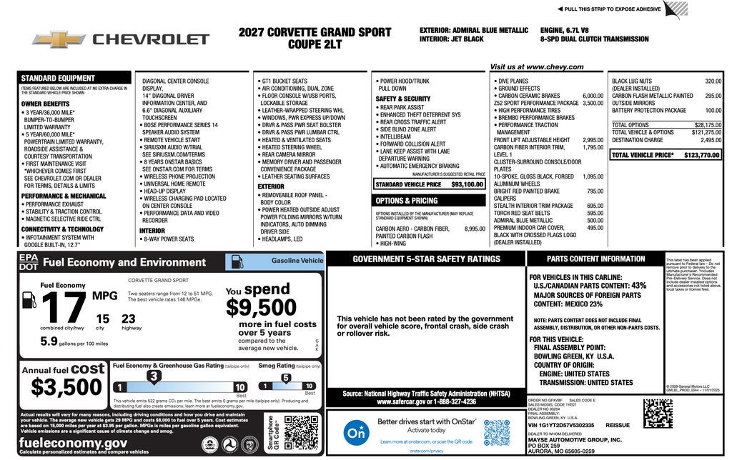 2027 Chevrolet Corvette Grand Sport 2LT