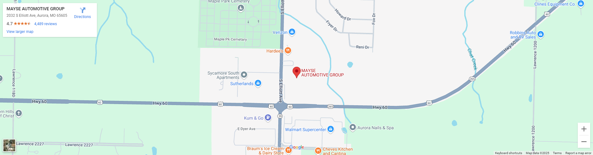 The location of Mayse Automotive Group (GM) in AURORA MO